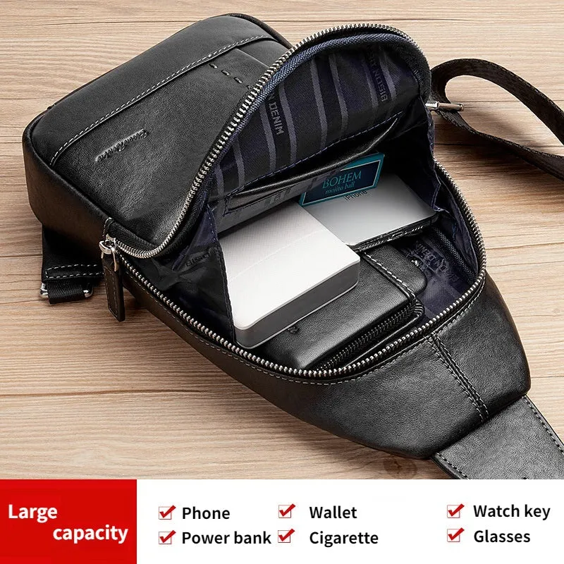Men's Cowhide Leather Crossbody Bag