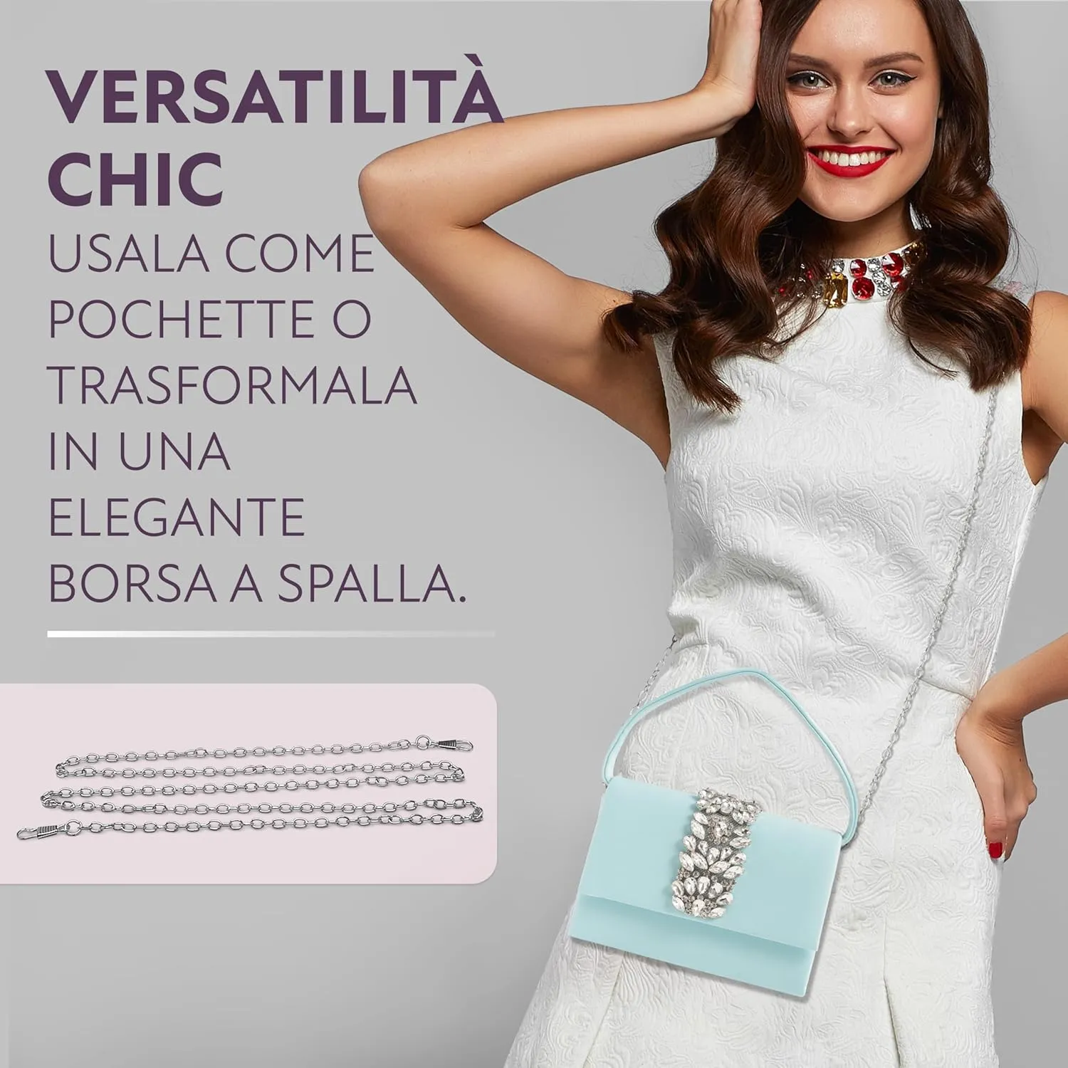 MICHELLE MOON - Elegant Women's Clutch Bag for Weddings, Parties and Events | Clutch Bag with Chain Shoulder Strap, Ideal as an Elegant Ladies Handbag with Glitter or Handbag for Special Occasions