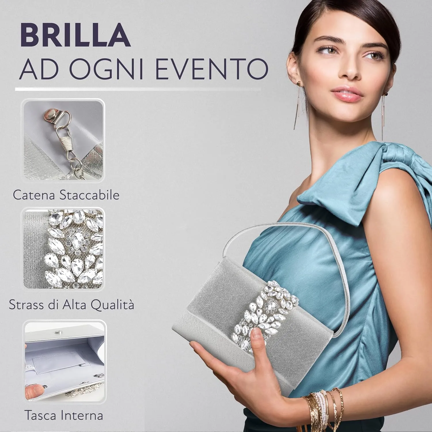 MICHELLE MOON - Elegant Women's Clutch Bag for Weddings, Parties and Events | Clutch Bag with Chain Shoulder Strap, Ideal as an Elegant Ladies Handbag with Glitter or Handbag for Special Occasions