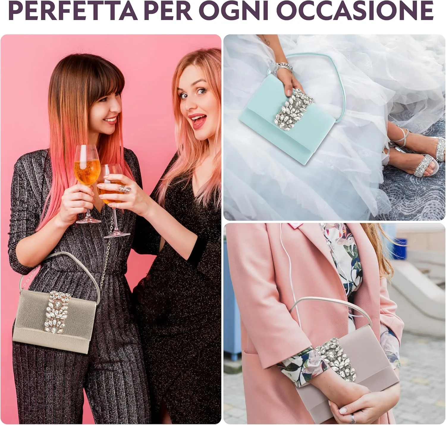 MICHELLE MOON - Elegant Women's Clutch Bag for Weddings, Parties and Events | Clutch Bag with Chain Shoulder Strap, Ideal as an Elegant Ladies Handbag with Glitter or Handbag for Special Occasions