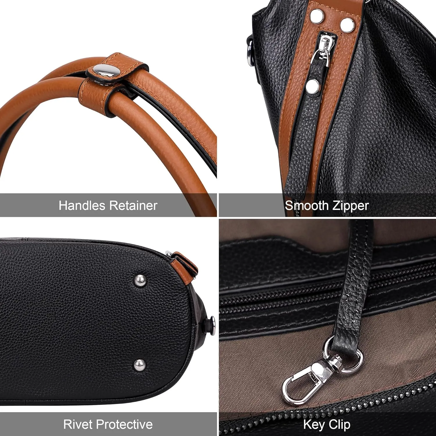 Over Earth Genuine Leather Handbags for Women Hobo Shoulder Bags Ladies Tote Bag