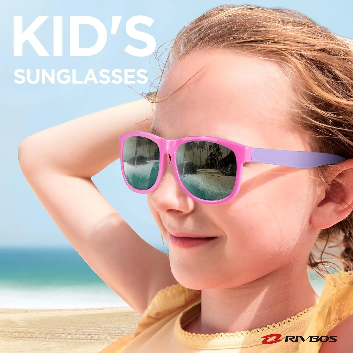 RIVBOS Kids Sunglasses with Strap Polarized UV Protection Flexible Rubber Shades for Boys Girls RBK023