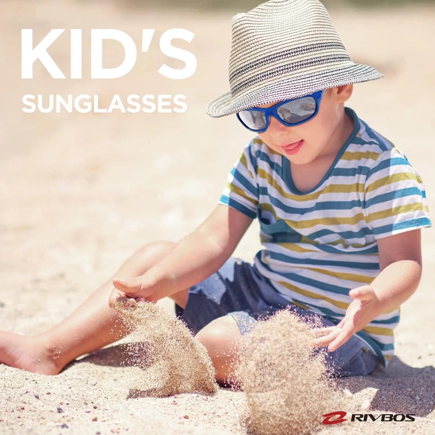 RIVBOS Kids Sunglasses with Strap Polarized UV Protection Flexible Rubber Shades for Boys Girls RBK023