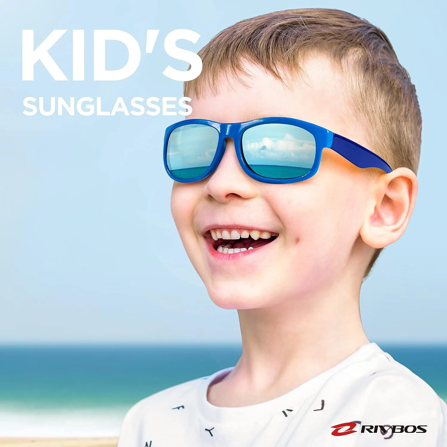 RIVBOS Kids Sunglasses with Strap Polarized UV Protection Flexible Rubber Shades for Boys Girls RBK023