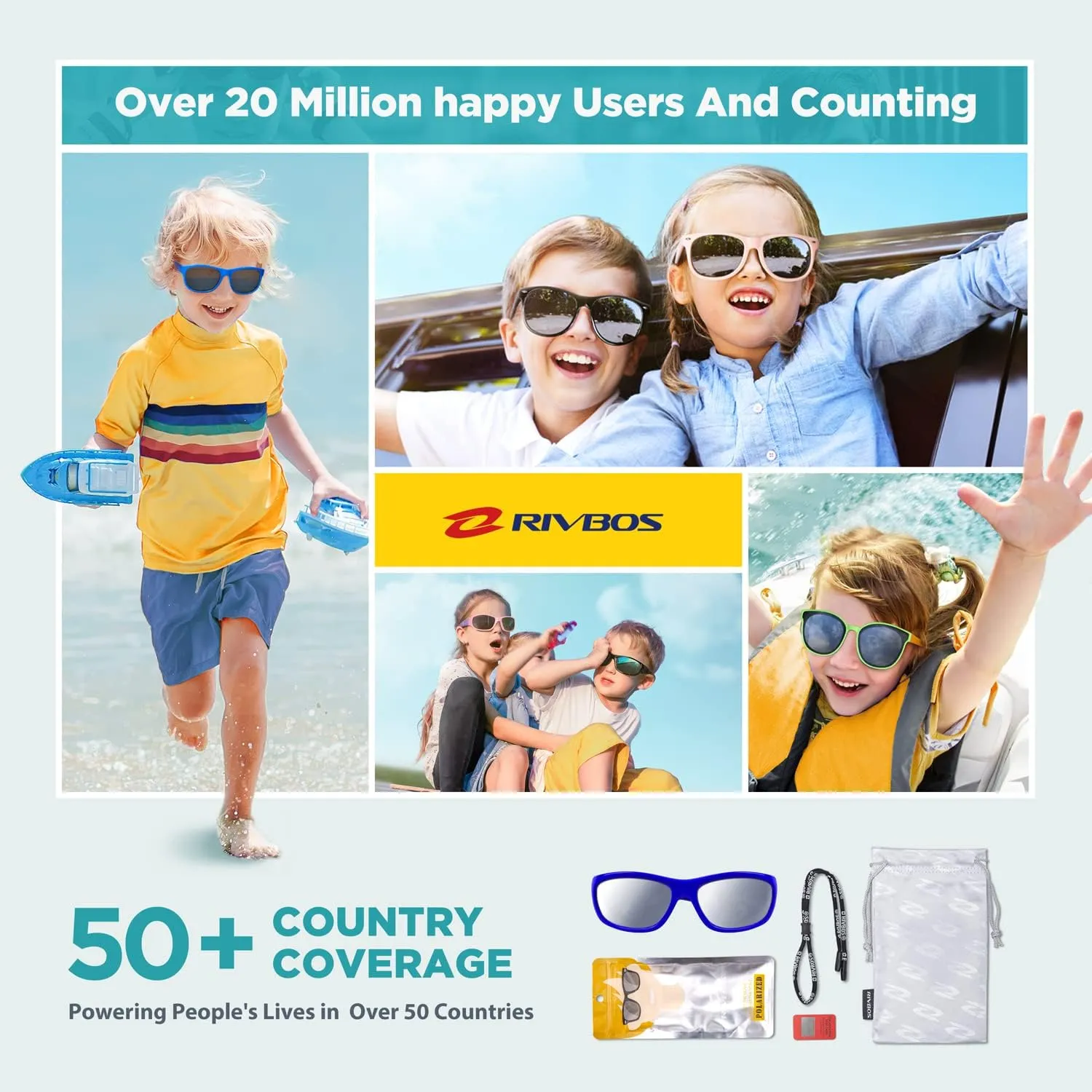 RIVBOS Kids Sunglasses with Strap Polarized UV Protection Flexible Rubber Shades for Boys Girls RBK023