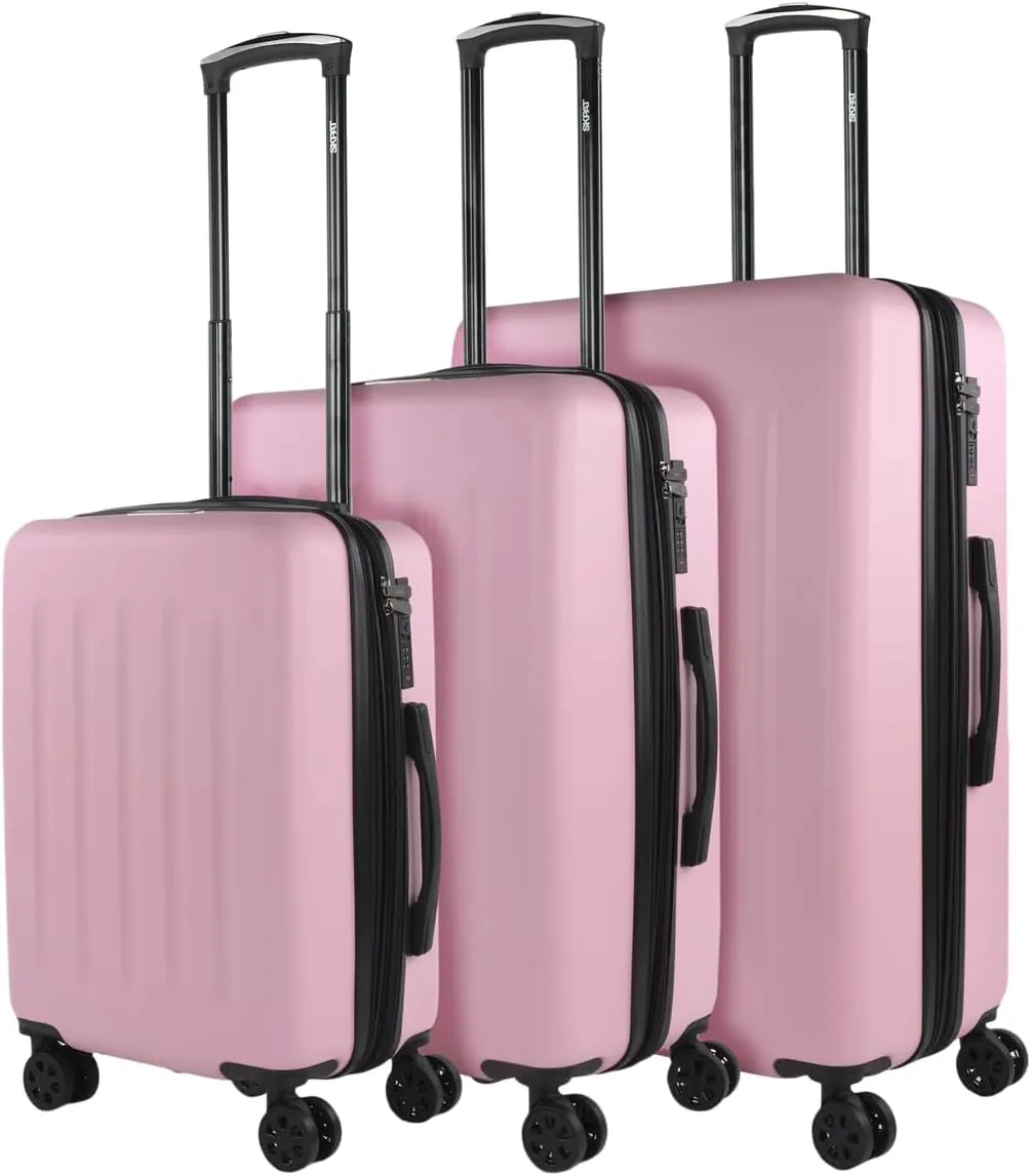 SKPAT - Hard Shell Suitcase Set of 2-4 Double Wheel ABS Luggage Sets 3 Piece with TSA Combination Lock - Resistant and Lightweight Hard Suitcase Set in Small Cabin Size, Medium and Large, Pink, Pink
