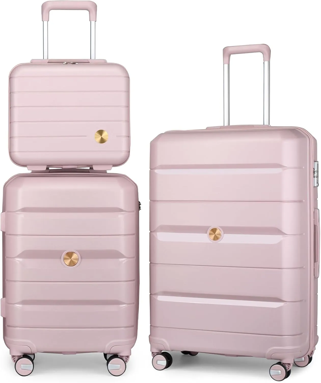 Somago 3 Pieces Luggage Set(14/20/24) PP Lightweight 4 Double 360 Degrees Mute Spinner Wheels Suitcase with TSA Lock & YKK Zipper (Rose Pink)