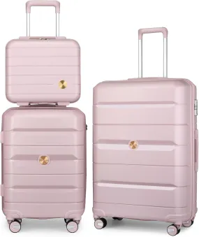 Somago 3 Pieces Luggage Set(14/20/24) PP Lightweight 4 Double 360 Degrees Mute Spinner Wheels Suitcase with TSA Lock & YKK Zipper (Rose Pink)