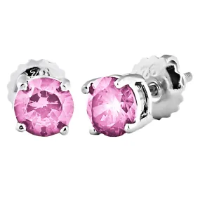 Trustmark Brilliant Cut Pink Tourmaline Ice CZ Screw Back Earrings Sterling Silver
