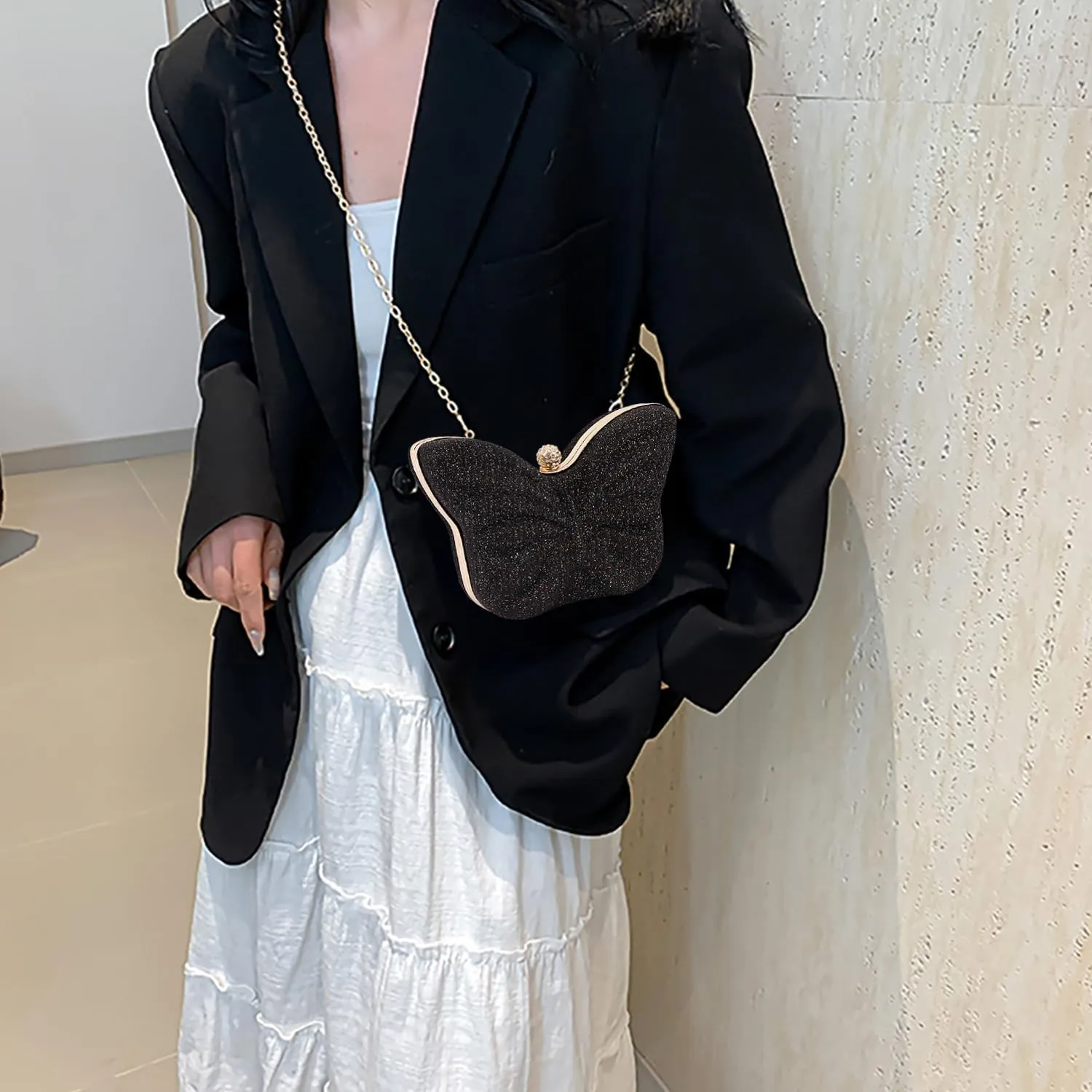 Women Elegant Butterfly Clutches Glitter Evening Bag Shoulder Bag Party Wedding Cocktail Prom Handbags