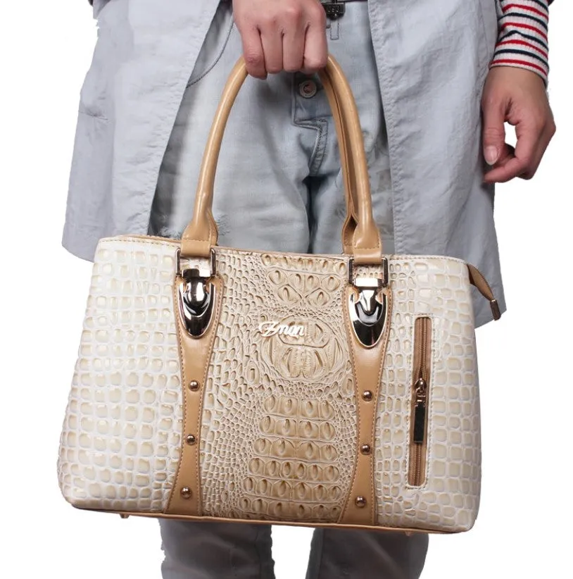 Women's Autumn Crocodile Leather Tote Handbag