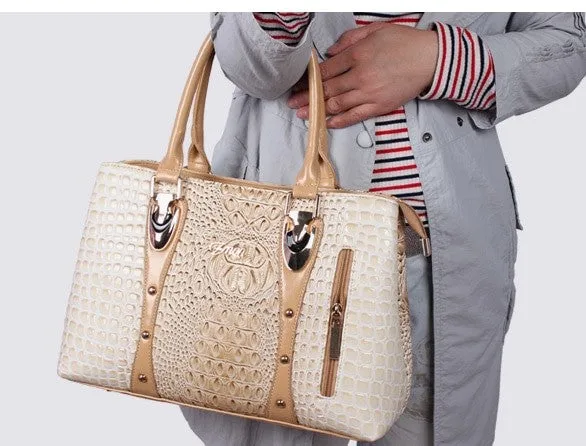 Women's Autumn Crocodile Leather Tote Handbag