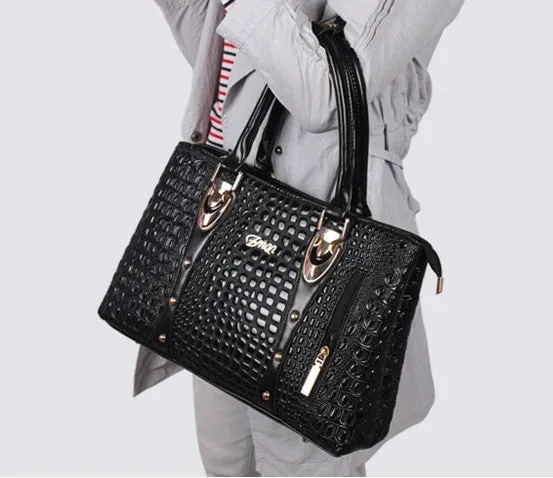 Women's Autumn Crocodile Leather Tote Handbag