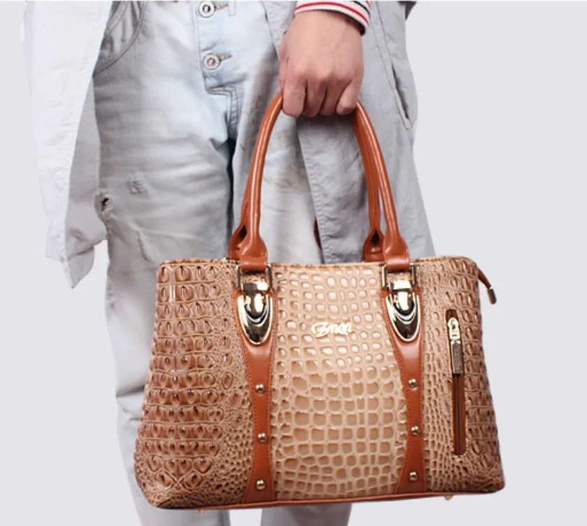 Women's Autumn Crocodile Leather Tote Handbag