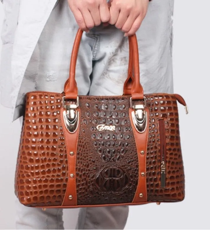 Women's Autumn Crocodile Leather Tote Handbag