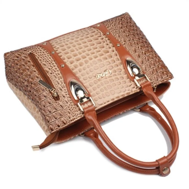 Women's Autumn Crocodile Leather Tote Handbag