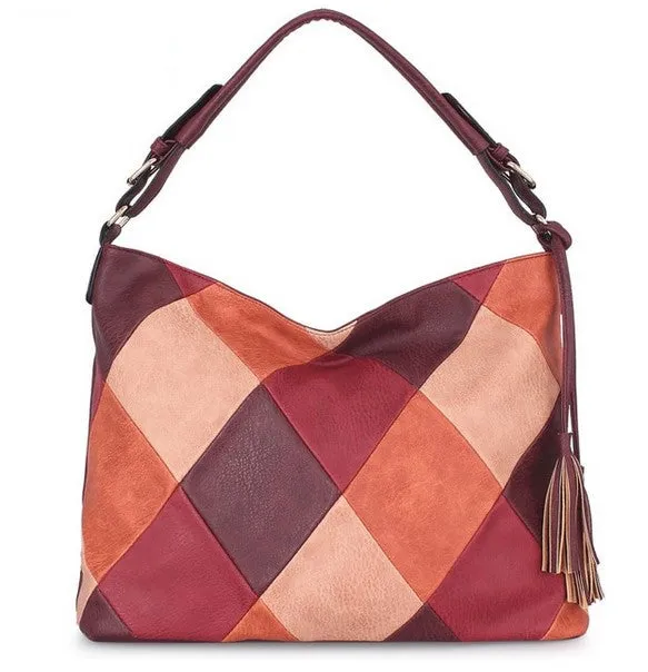 Women's Autumn Patchwork PU Leather Tote Handbag