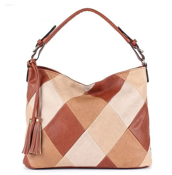 Women's Autumn Patchwork PU Leather Tote Handbag