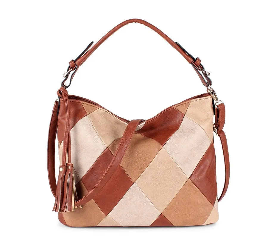 Women's Autumn Patchwork PU Leather Tote Handbag