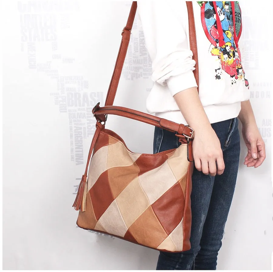 Women's Autumn Patchwork PU Leather Tote Handbag