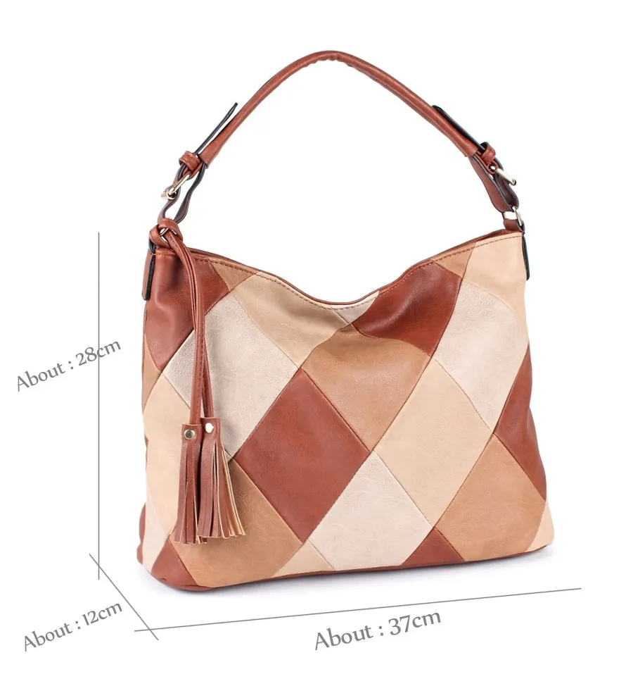 Women's Autumn Patchwork PU Leather Tote Handbag