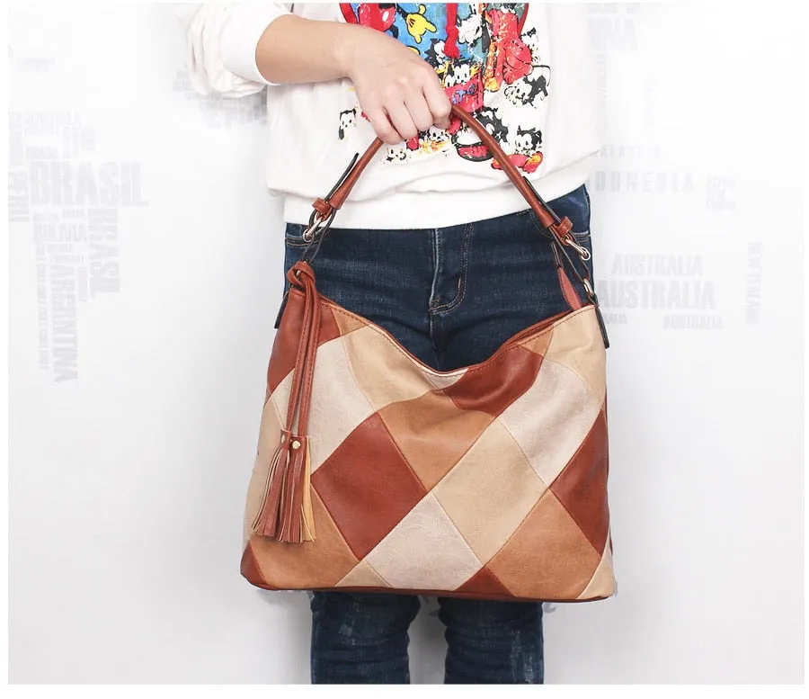 Women's Autumn Patchwork PU Leather Tote Handbag