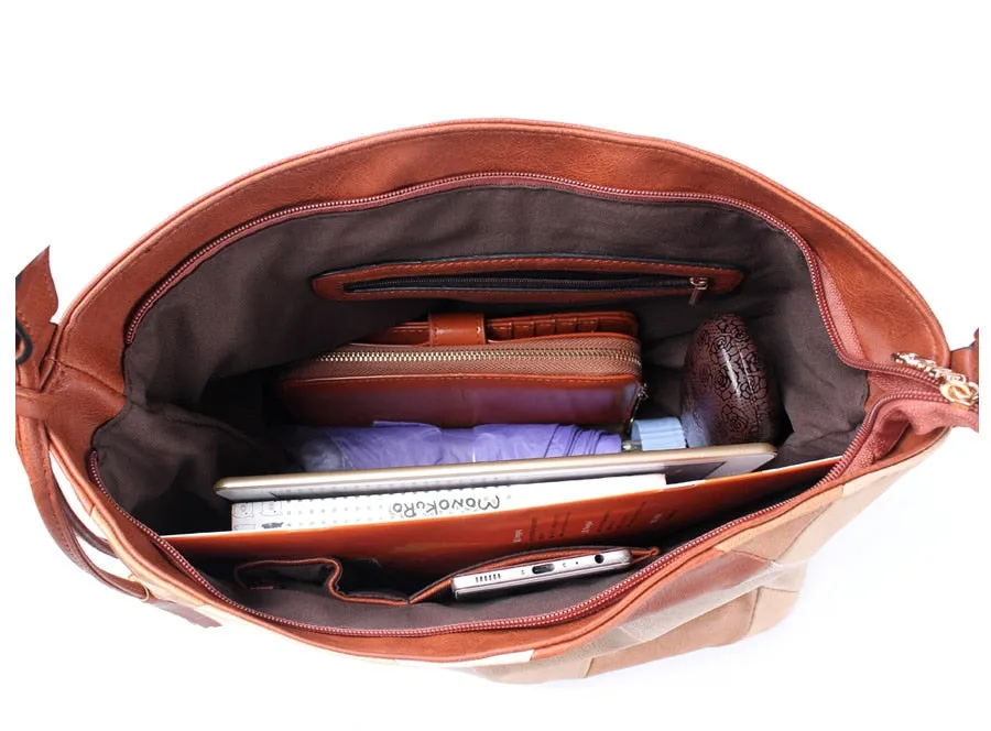 Women's Autumn Patchwork PU Leather Tote Handbag