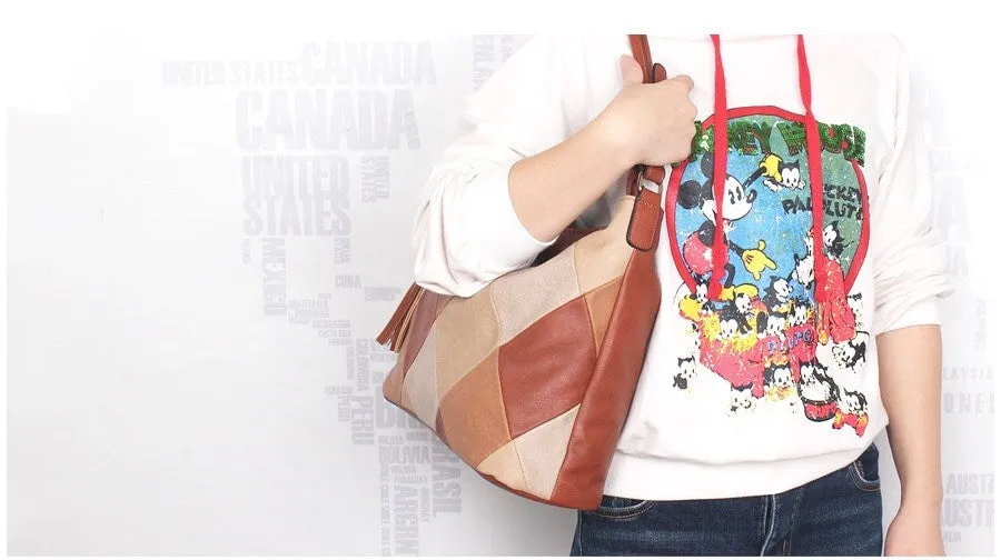Women's Autumn Patchwork PU Leather Tote Handbag