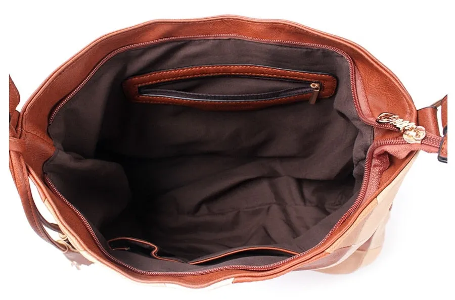 Women's Autumn Patchwork PU Leather Tote Handbag