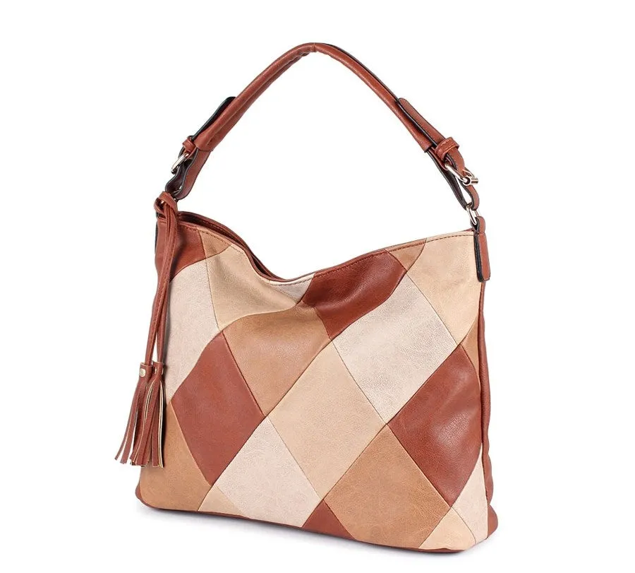 Women's Autumn Patchwork PU Leather Tote Handbag