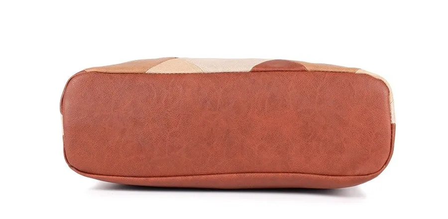 Women's Autumn Patchwork PU Leather Tote Handbag