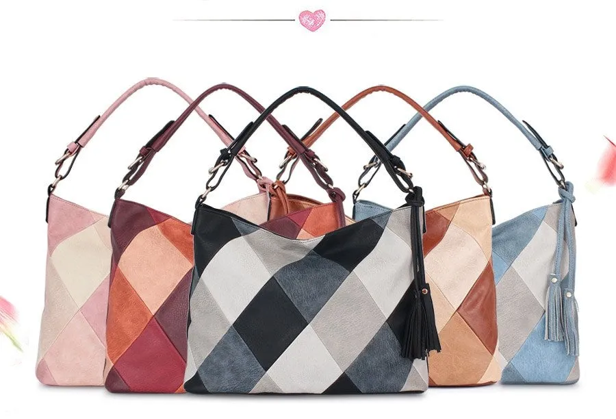 Women's Autumn Patchwork PU Leather Tote Handbag