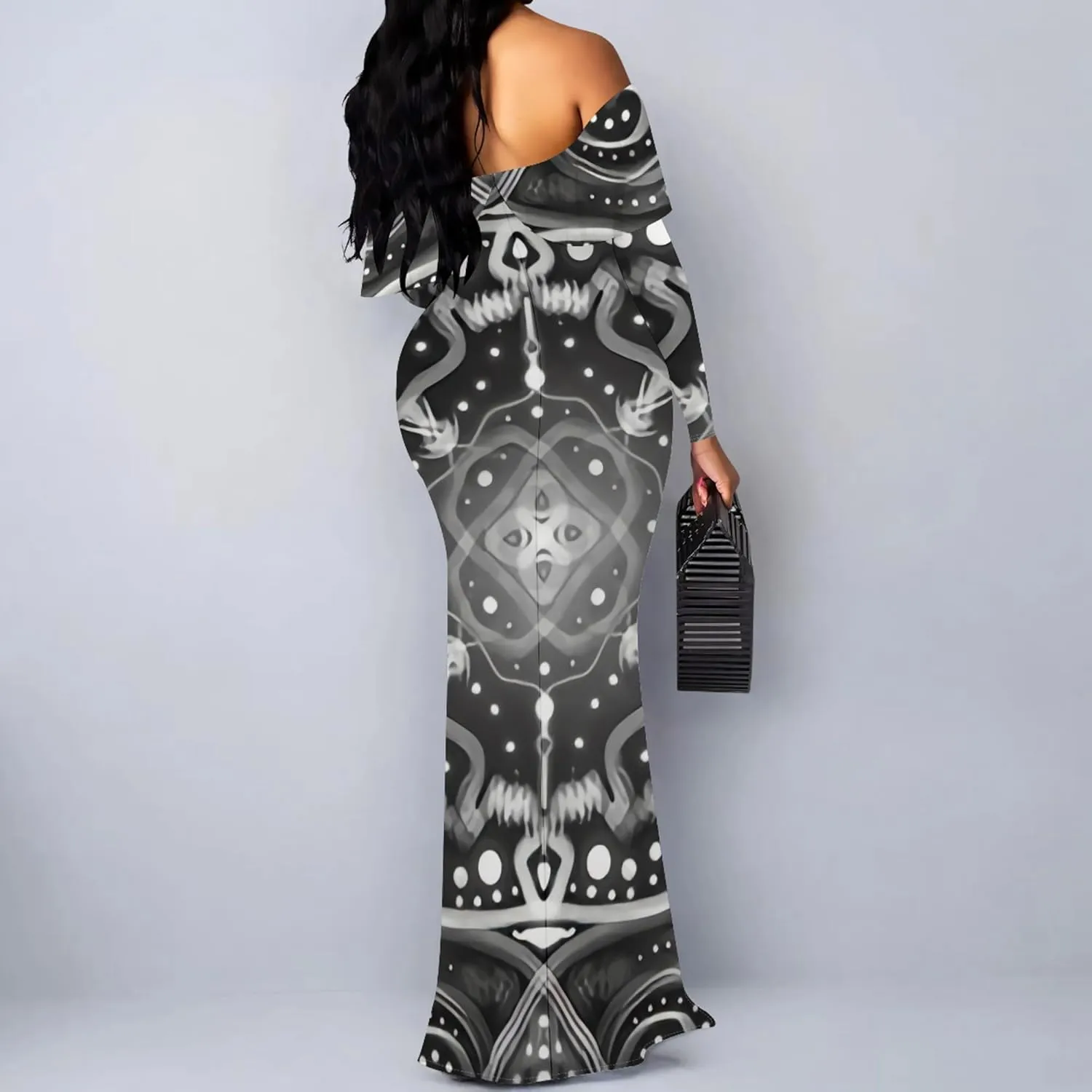 Women's Off Shoulder Maxi Dress Casual Sexy Floral Long Sleeve Bodycon Evening Party Long Dress Elegant Tight Formal Dresses