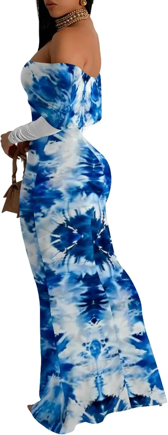 Women's Sexy Maxi Dress Long Sleeve Off Shoulder Bodycon Evening Formal Dress Cocktail Party Dress